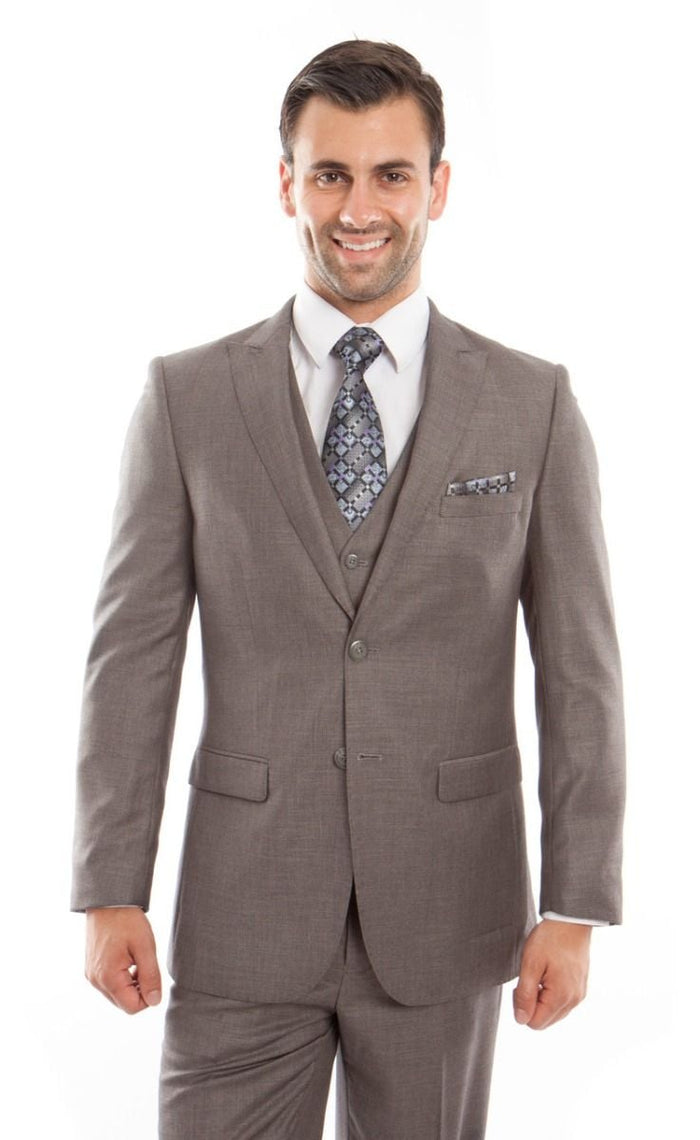 Tazio Men's 3-Piece Slim Fit Executive Suit with Peak Lapel