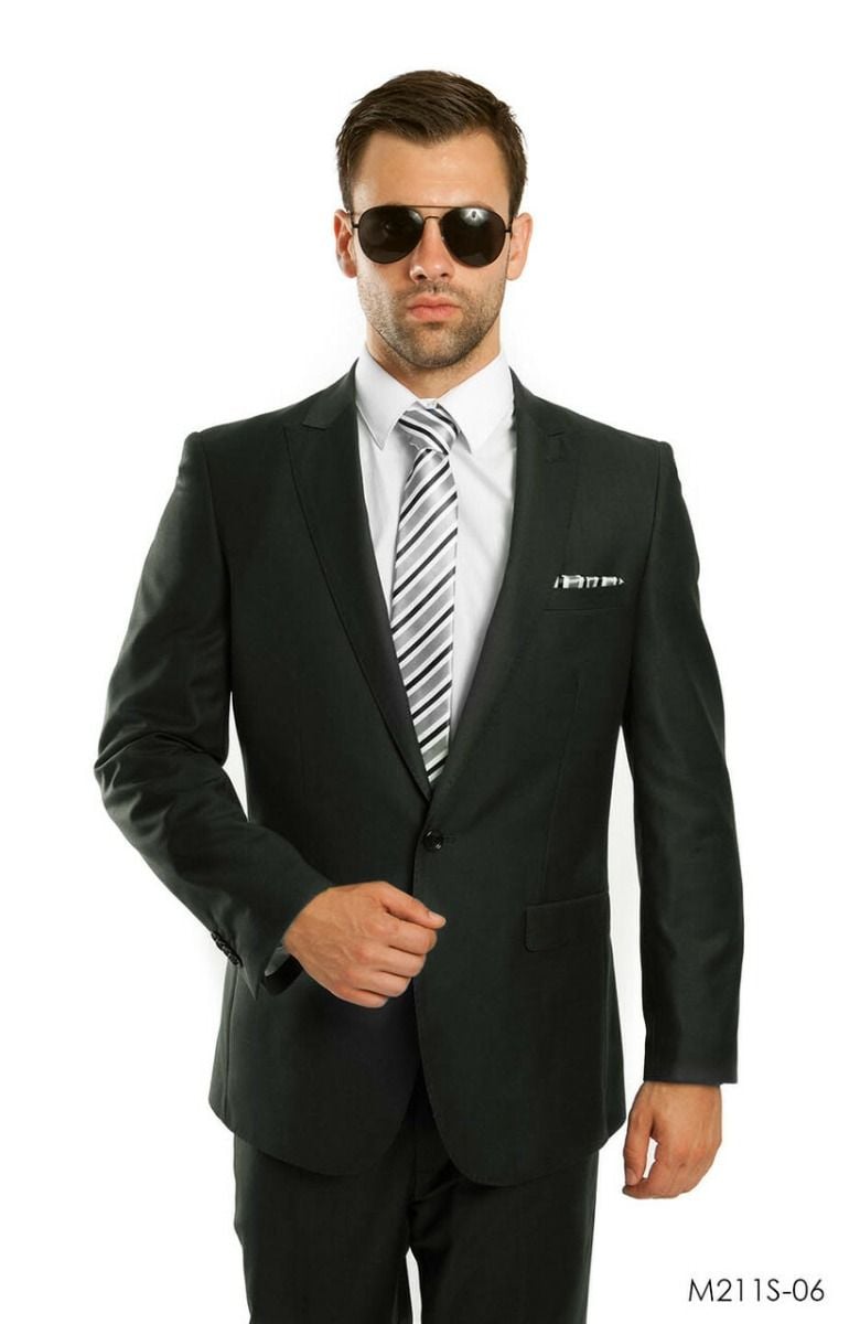 Tazio Men's Slim Fit 2 Piece Suit Classic Solid Colors