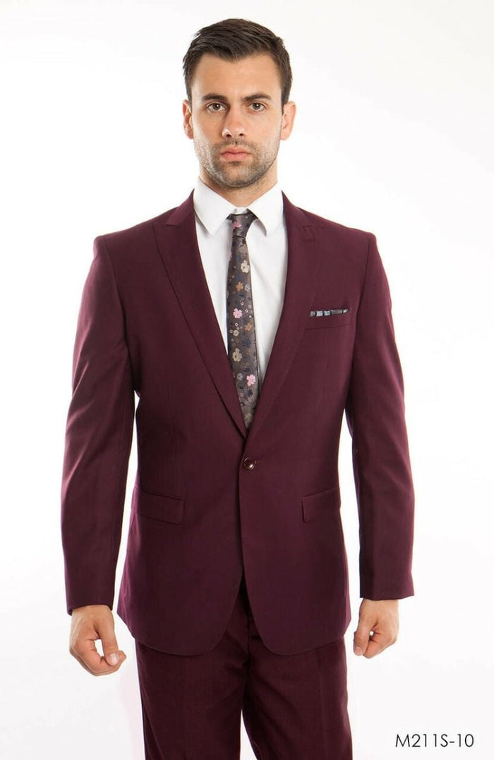 Tazio Men's Slim Fit 2 Piece Suit Classic Solid Colors