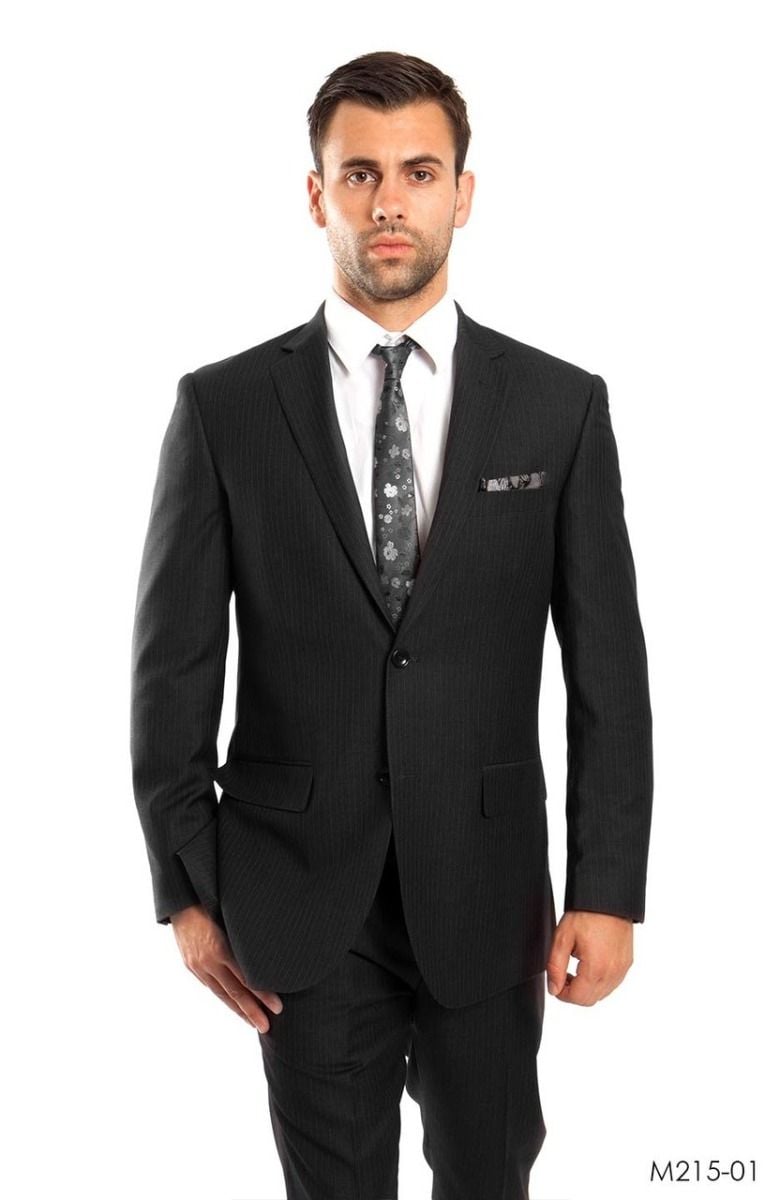 Tazio Mens 2pc Slim Fit Executive Pinstripe Suit Thin Stripes