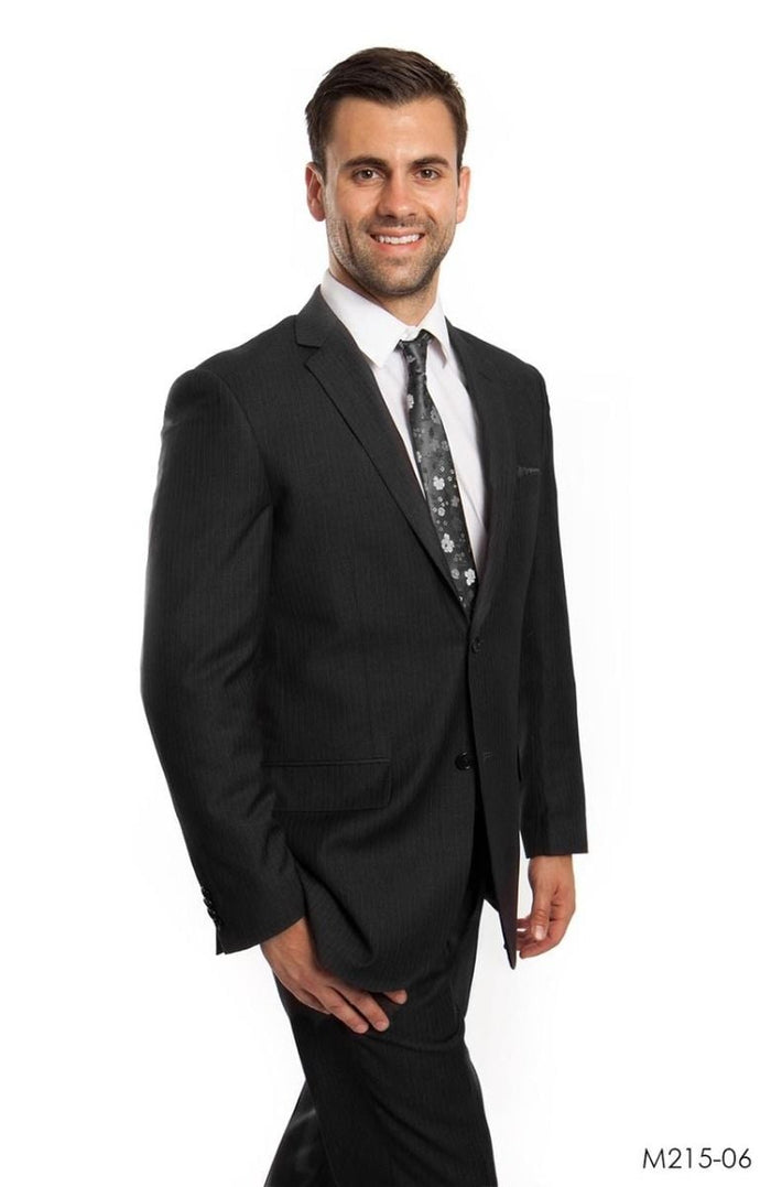 Tazio Mens 2pc Slim Fit Executive Pinstripe Suit Thin Stripes