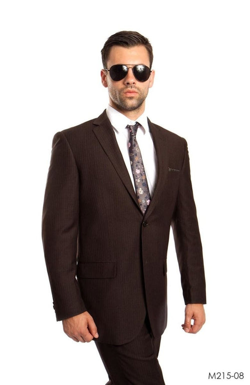 Tazio Mens 2pc Slim Fit Executive Pinstripe Suit Thin Stripes