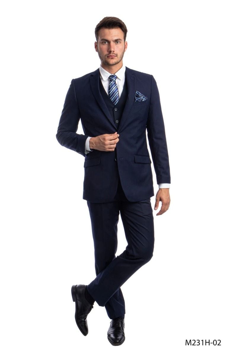 Tazio Men's Outlet 3 Piece Executive Suit with Notch Lapel - 38 Short Jacket+32 Waist Adjustable 28to34)(Height: 5 4 to5 7 )(Neck  15-16.5)S-M)