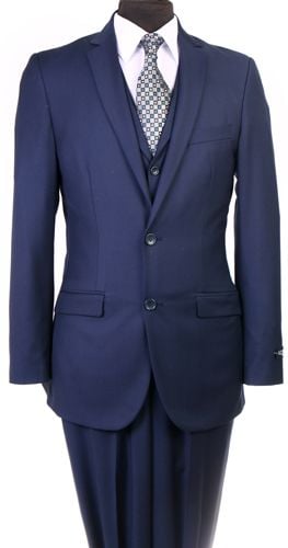 Azzuro Men's 3-Pc Slim Fit Executive Suit Set w/ Lapel Vest