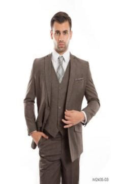 Tazio Men's 3-Piece Slim Fit Glen Plaid Suit