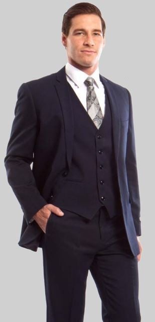 Tazio Men's 3-Piece Solid Suit - Slim Fit Business Wear with Discount - 34 Short or Extra Small
