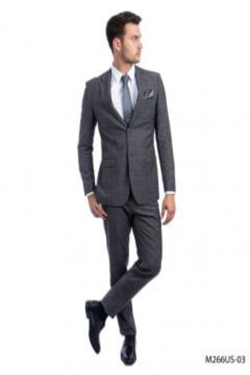 Tazio Men's Executive 3-Piece Ultra-Slim Fit Suit Windowpane Pattern