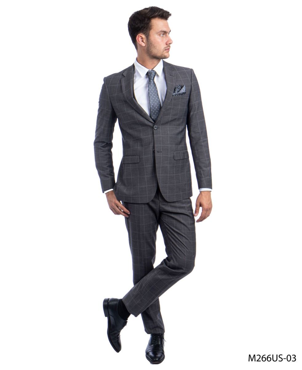 Tazio Men's Executive 3-Piece Ultra-Slim Fit Suit â€“ Windowpane Pattern