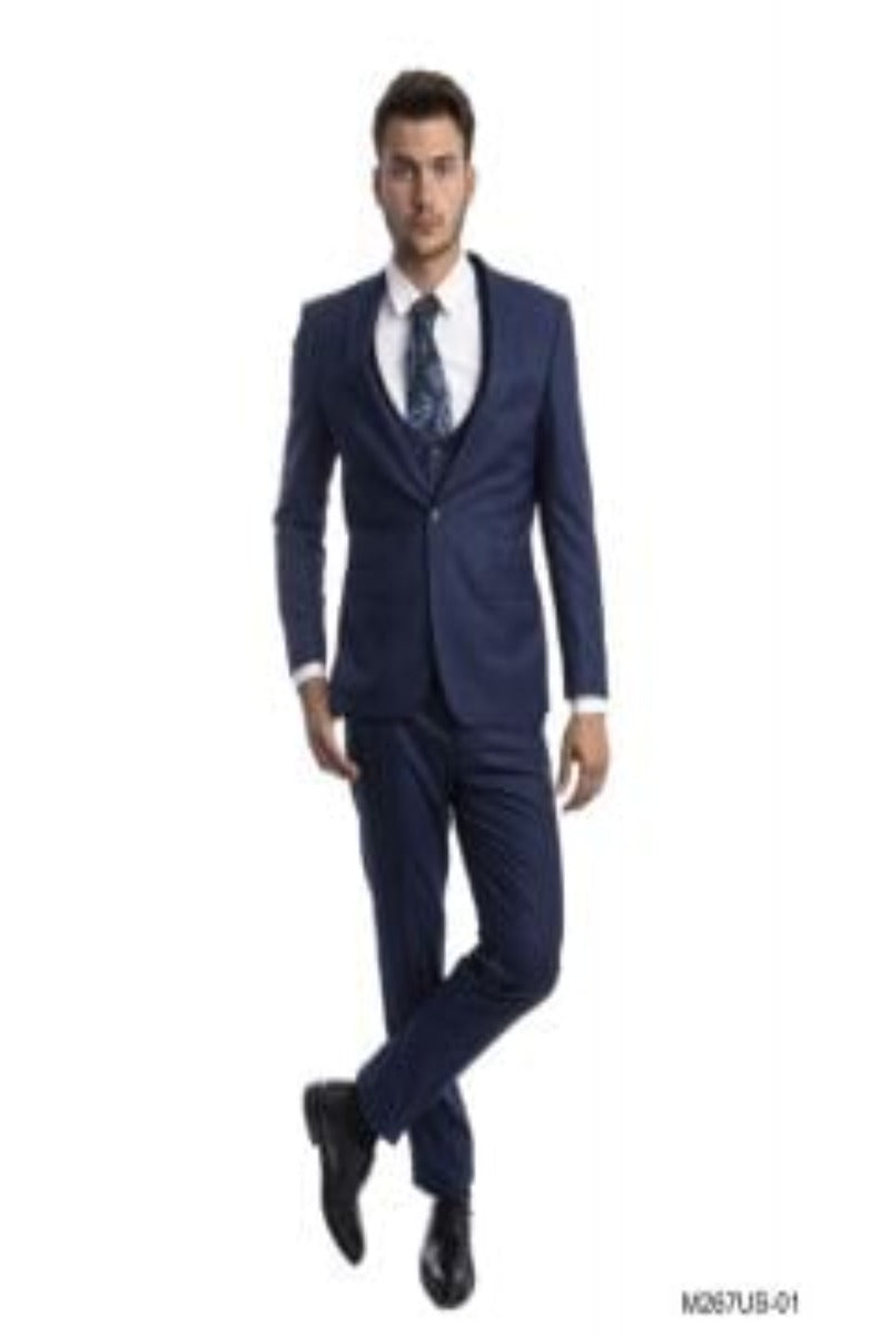 Tazio Men's 3-Piece Ultra Slim Fit Glen Check Suit