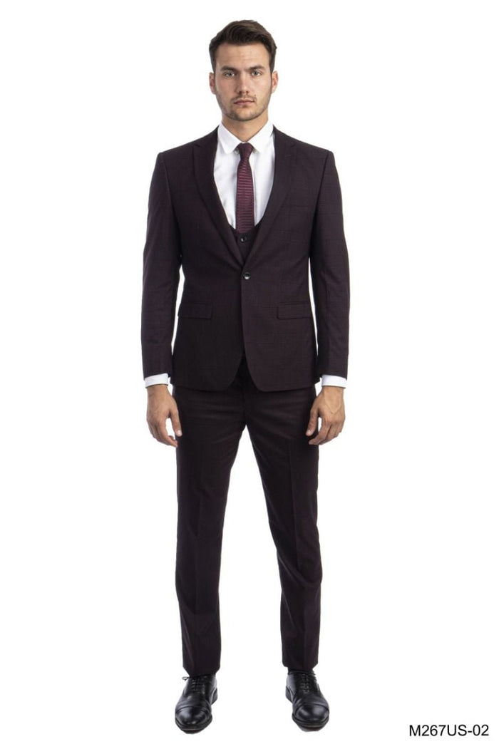 Tazio Men's 3-Piece Ultra Slim Fit Glen Check Suit blue