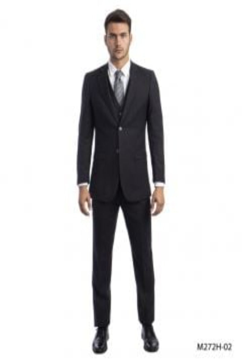 Tazio Men's 3-Piece Dark Pinstripe Suit | Award-Winning Design - 38 Short Jacket+32 Waist Adjustable 28to34)(Height: 5 4 to5 7 )(Neck  15-16.5)S-M)