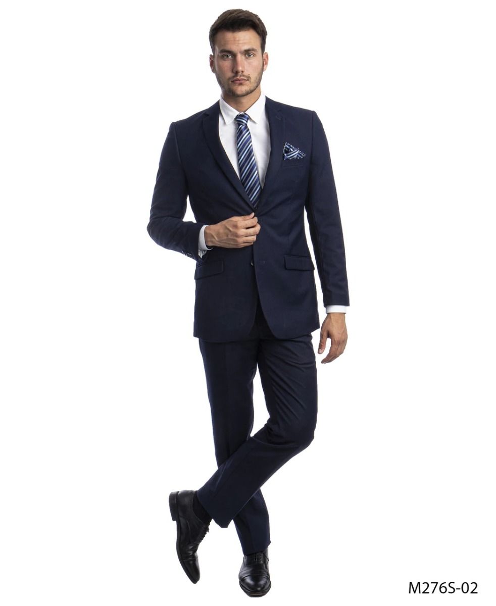 Tazio Men's 2pc Slim Fit Suit Classic Solid Colors for Professional Look