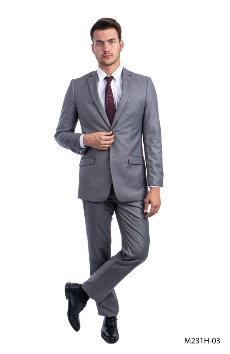 Tazio Men's 2pc Slim Fit Suit Classic Solid Colors for Professional Look - 38 Short Jacket+32 Waist Adjustable 28to34)(Height: 5 4 to5 7 )(Neck  15-16.5)S-M)