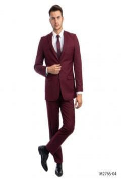 Tazio Men's 2pc Slim Fit Suit - Classic Solid Colors for Professional Look