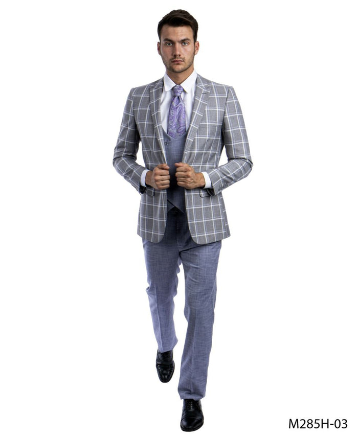 Tazio Men's 3 Piece Windowpane Executive Suit Two Tone