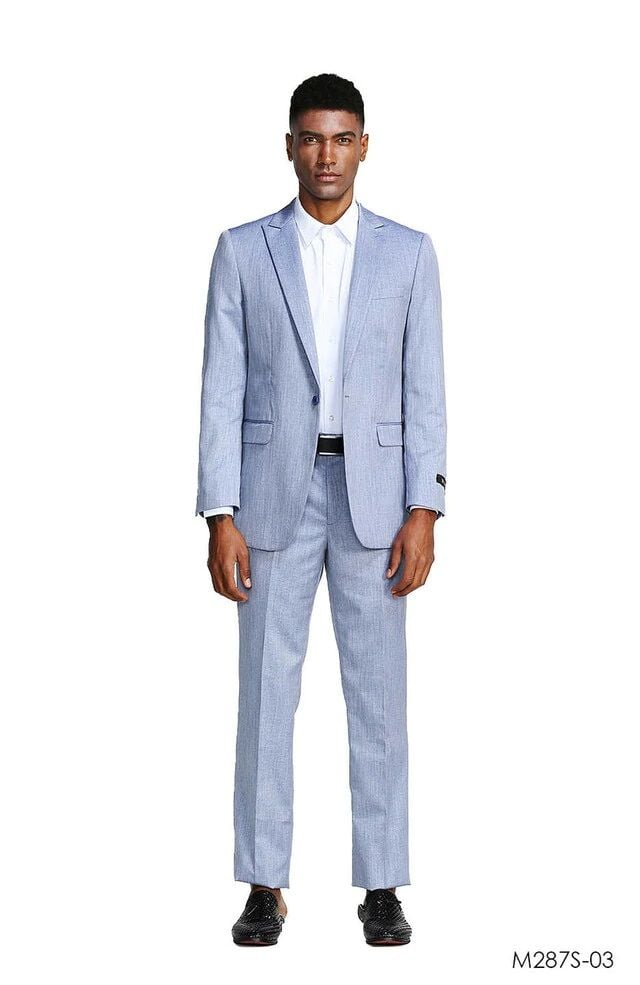 Tazio Men's 2pc Slim Fit Executive Suit with Peak Lapel - Professional Quality - 38 Short Jacket+32 Waist Adjustable 28to34)(Height: 5 4 to5 7 )(Neck  15-16.5)S-M)