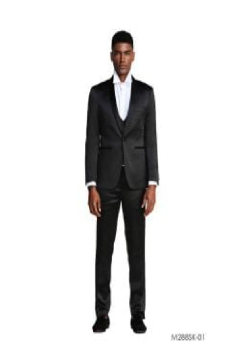 Tazio Men's Slim Fit 3-Piece Suit - Slight Sheen - 38 Short Jacket+32 Waist Adjustable 28to34)(Height: 5 4 to5 7 )(Neck  15-16.5)S-M)
