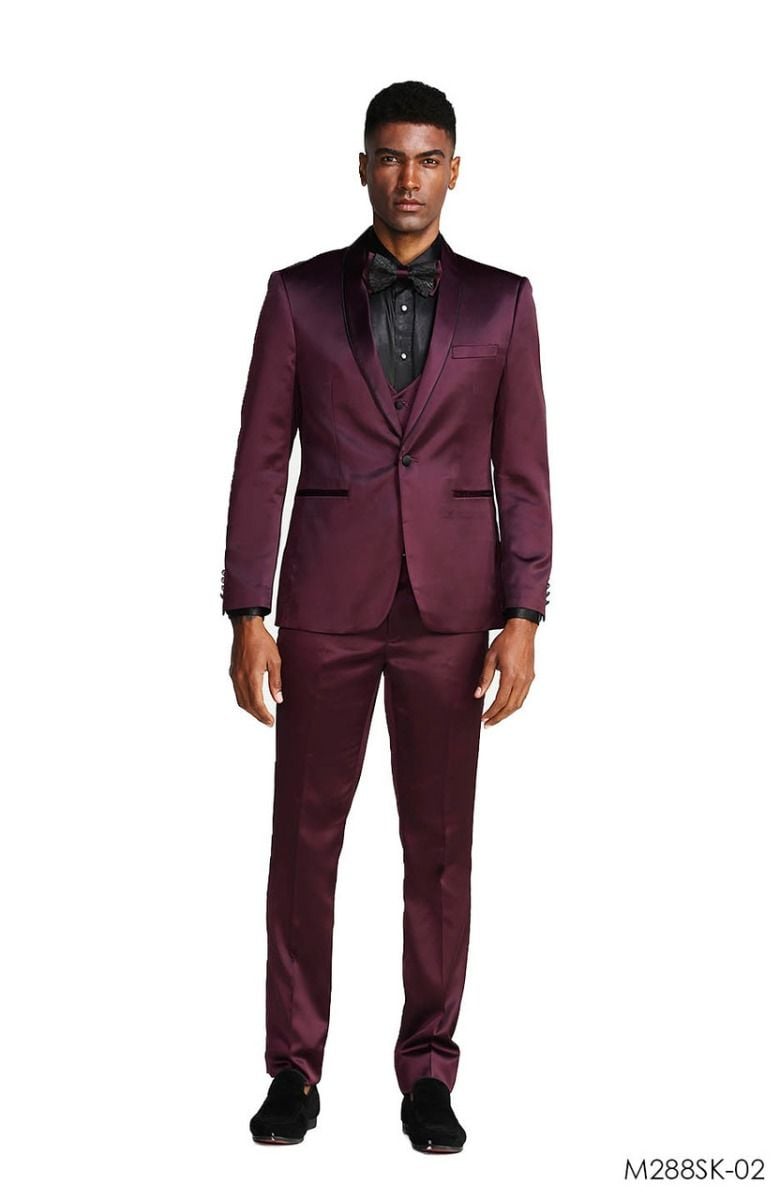 Tazio Men's Slim Fit 3-Piece Suit - Slight Sheen - 38 Short Jacket+32 Waist Adjustable 28to34)(Height: 5 4 to5 7 )(Neck  15-16.5)S-M)