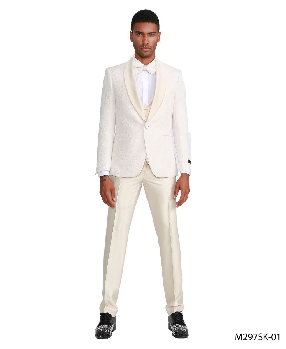 Tazio Men's Outlet 3pc Skinny Fit Suit w/ Tone-on-Tone Design