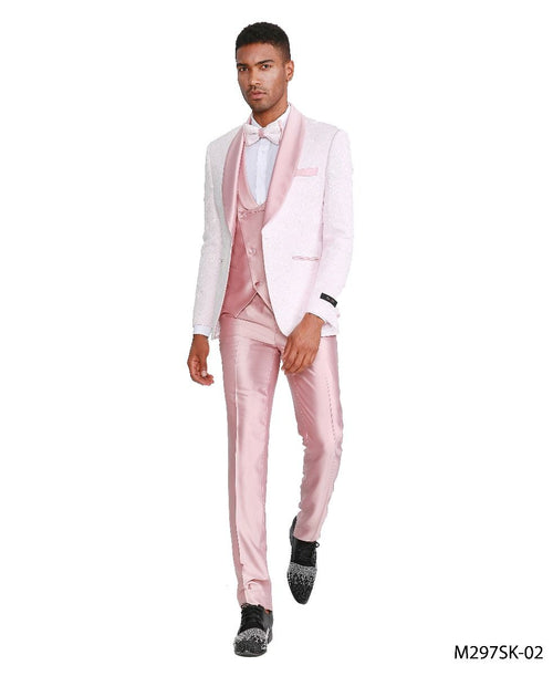 Tazio Men's 4pc Skinny Fit Suit - Tone on Tone pink