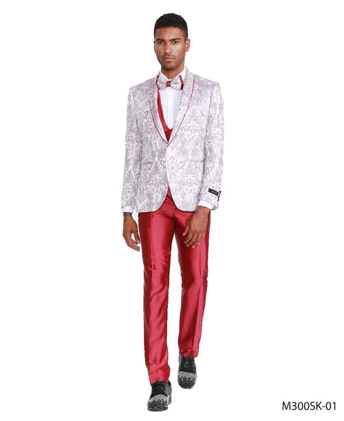 Tazio Men's Skinny Fit 4-Piece Suit - Blooming Flowers pink