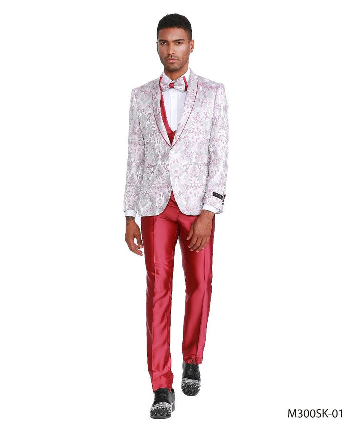 Tazio Men's Skinny Fit 4-Piece Suit - Blooming Flowers pink