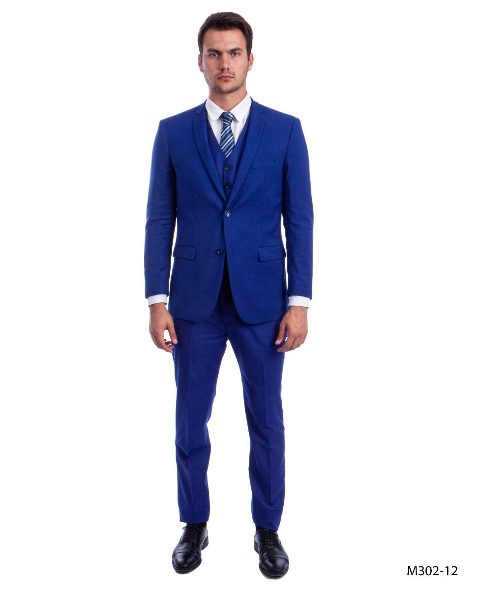 Demantie Mens 3Piece Solid Executive Suit Flat Front Pants - 38 Short Jacket+32 Waist Adjustable 28to34)(Height: 5 4 to5 7 )(Neck  15-16.5)S-M)