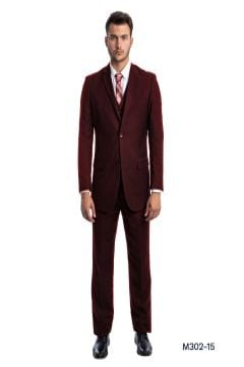 Demantie Mens 3Piece Solid Executive Suit Flat Front Pants