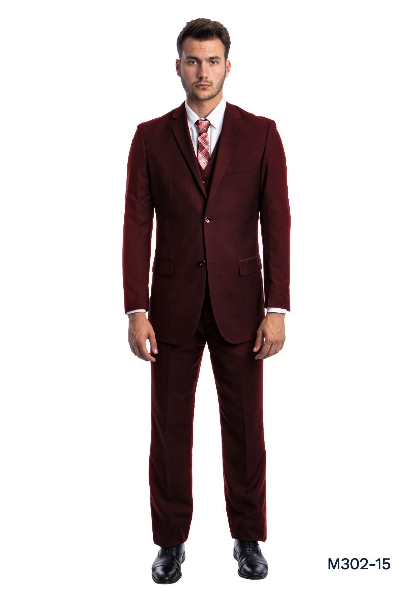 Demantie Men's 3-Piece Solid Executive Suit w/ Flat Front Pants