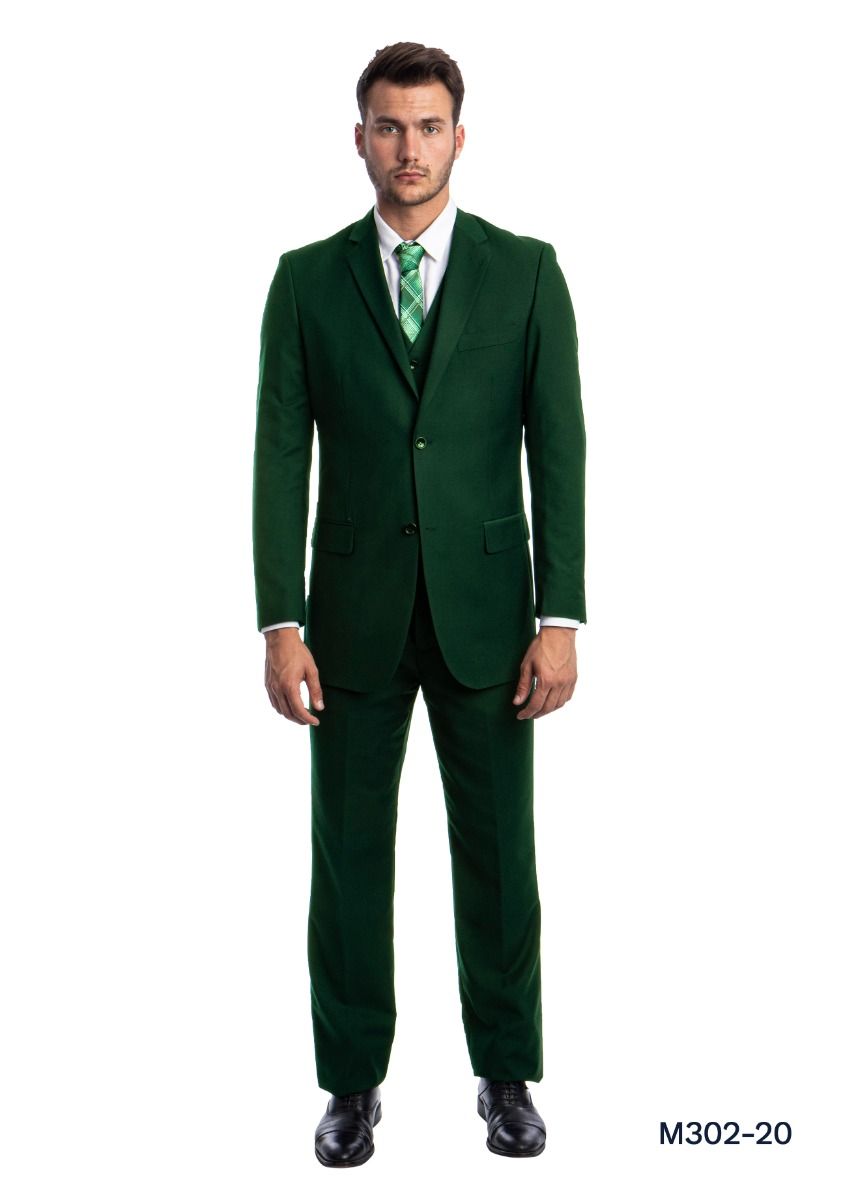 Demantie Mens 3Piece Solid Executive Suit Flat Front Pants - 38 Short Jacket+32 Waist Adjustable 28to34)(Height: 5 4 to5 7 )(Neck  15-16.5)S-M)