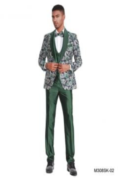 Tazio Men's 4-Piece Skinny Fit Floral Suit Purple/green - Tailored Style & Comfort