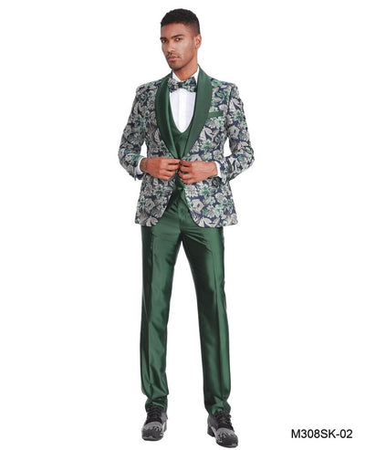 Tazio Men's 4-Piece Skinny Fit Floral Suit Purple/green - Tailored Style & Comfort