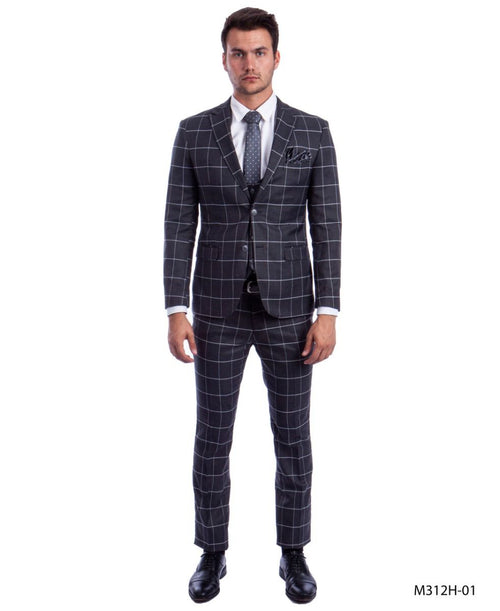 Check  Sean Alexander Men's 3-Piece Executive Windowpane Suit Checked Pattern