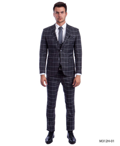 Check  Sean Alexander Men's 3-Piece Executive Windowpane Suit Checked Pattern