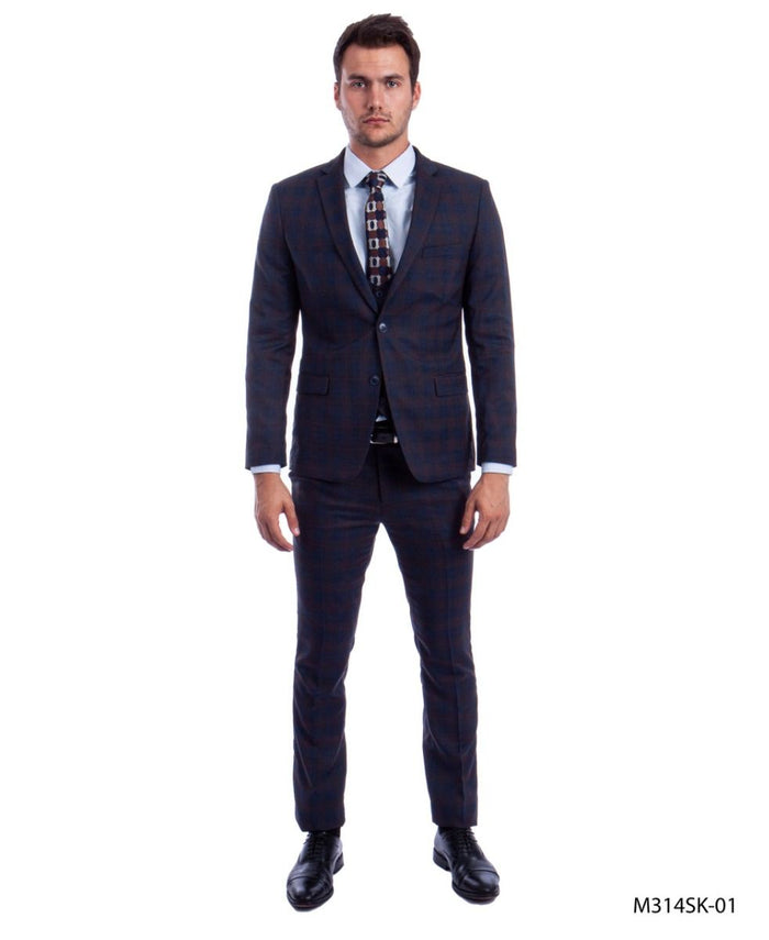 Sean Alexander Men's 3 Piece Executive Suit Windowpane Plaid Pattern