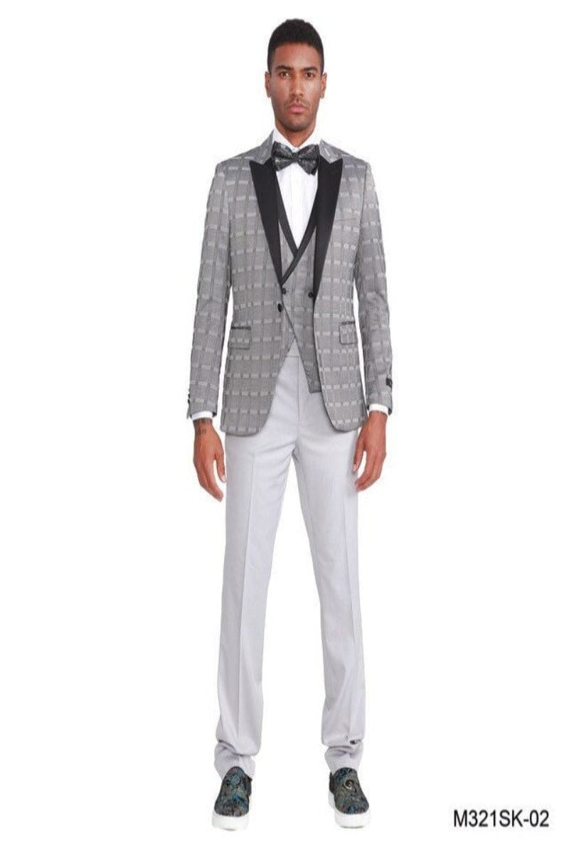Design  Sean Alexander Mens 3 Piece Skinny Fit Windowpane Suit Fashionable & Sophisticated