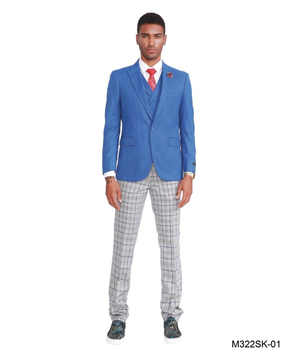 Vest & Jacket Tazio Men's Skinny Fit 3 Piece Plaid Suit Pants Vest & Jacket