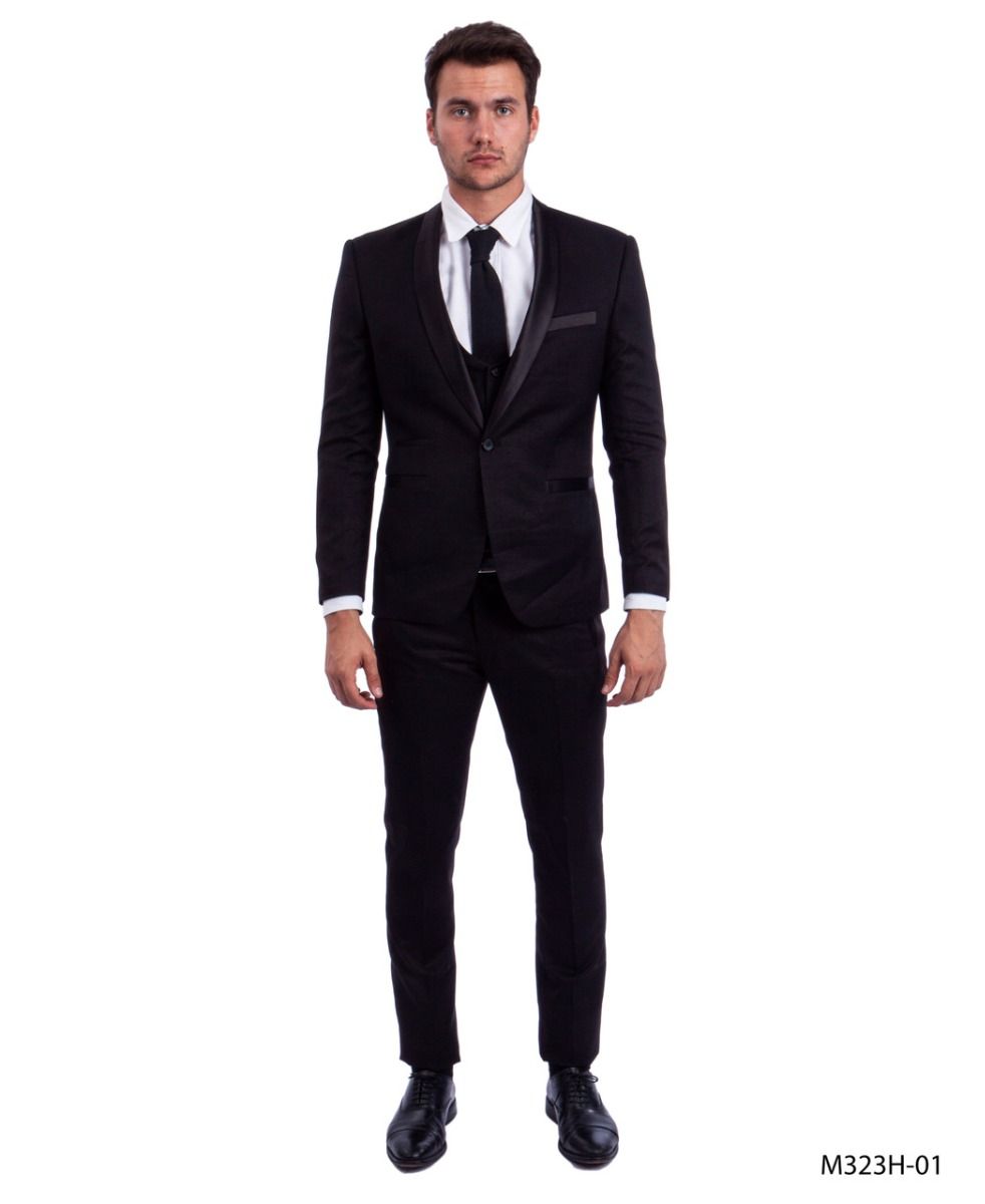 Tazio Men's 3-Piece Executive Suit with Black Accents