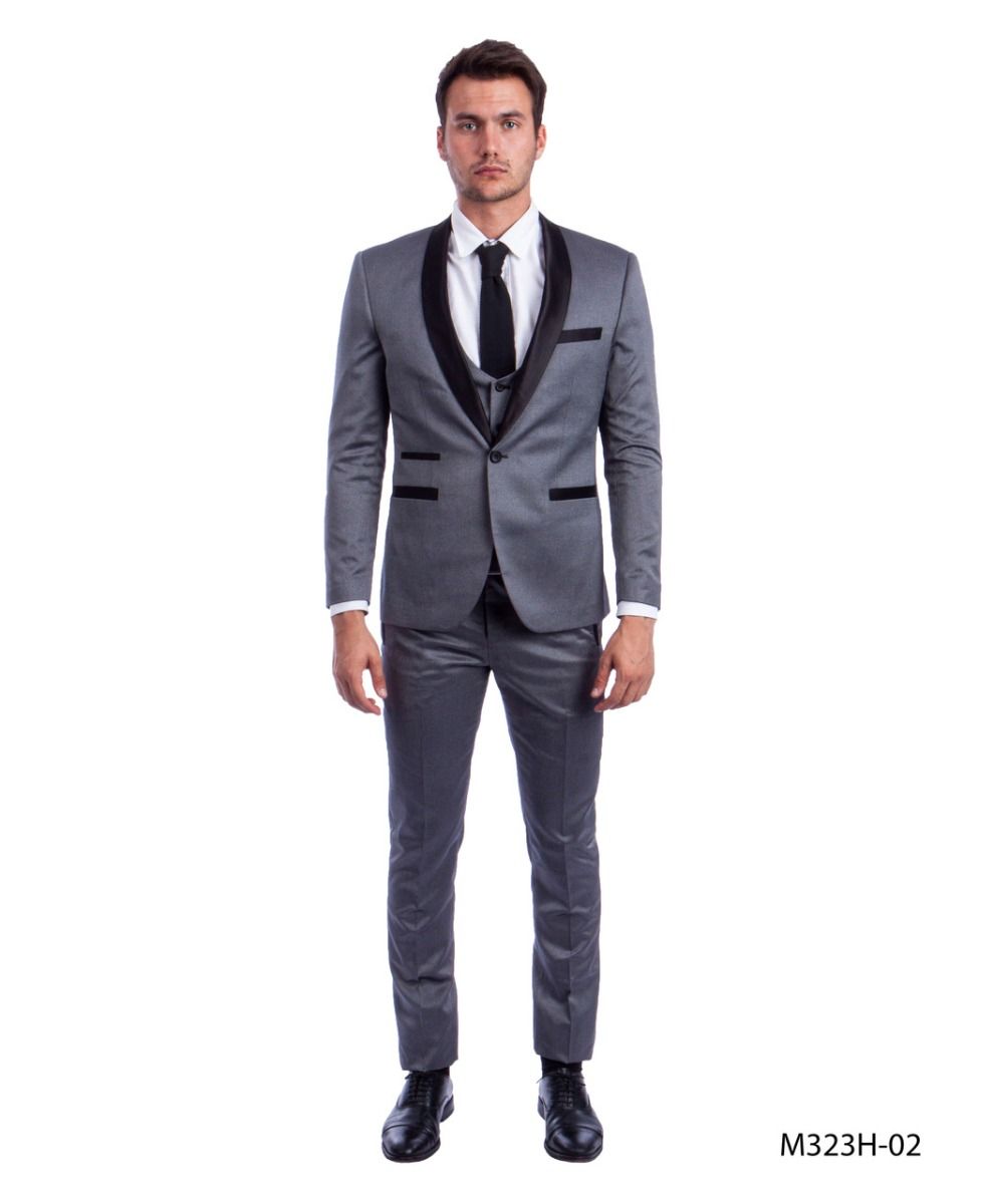 Tazio Men's 3-Piece Executive Suit with Black Accents - 38 Short Jacket+32 Waist Adjustable 28to34)(Height: 5 4 to5 7 )(Neck  15-16.5)S-M)