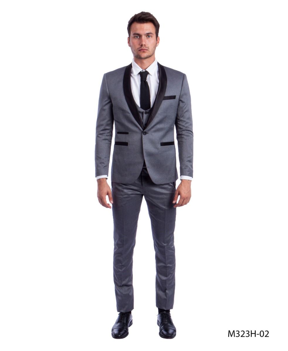 Tazio Men's 3-Piece Executive Suit with Black Accents