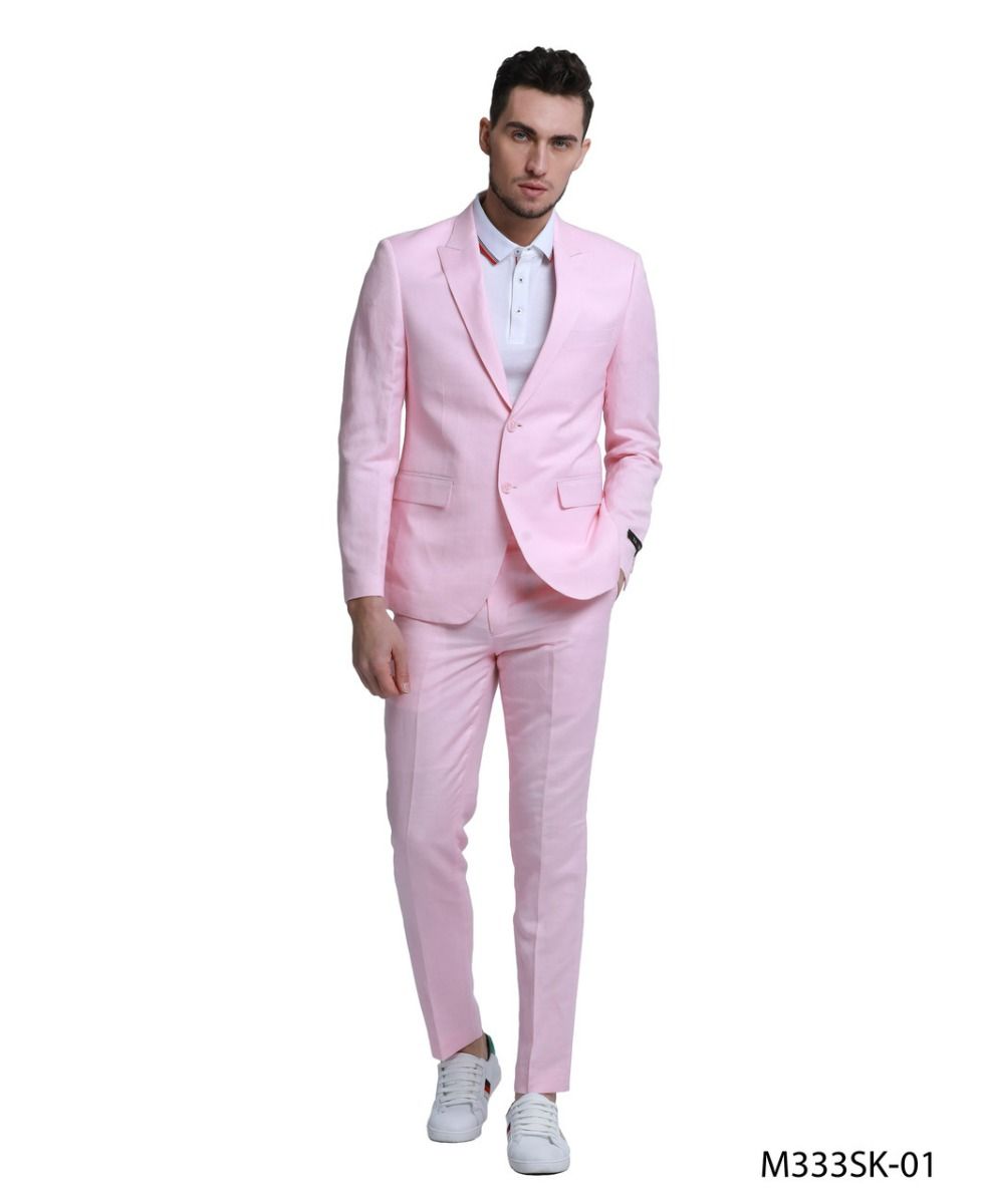 Tazio Men's Slim Fit 2-Piece Suit - Solid Color pink - 38 Short Jacket+32 Waist Adjustable 28to34)(Height: 5 4 to5 7 )(Neck  15-16.5)S-M)