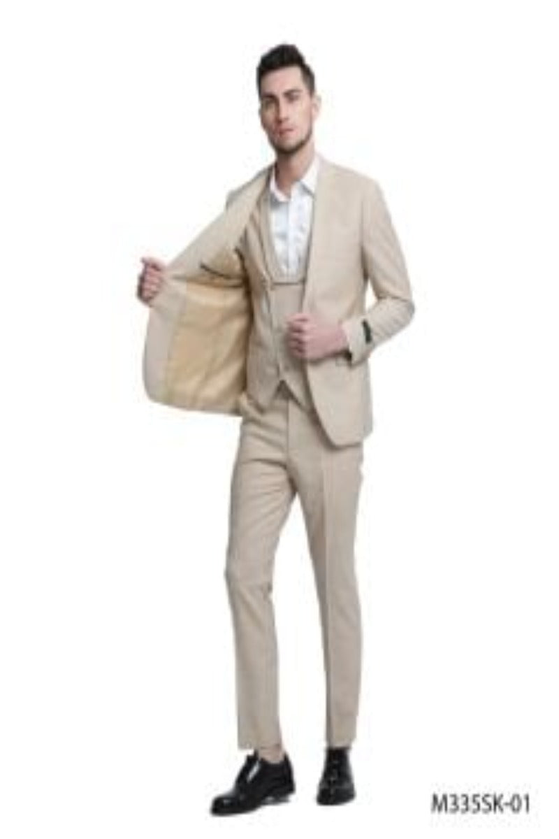 Tazio Men's 3 Piece Skinny Fit Suit  Textured Solid Fabric