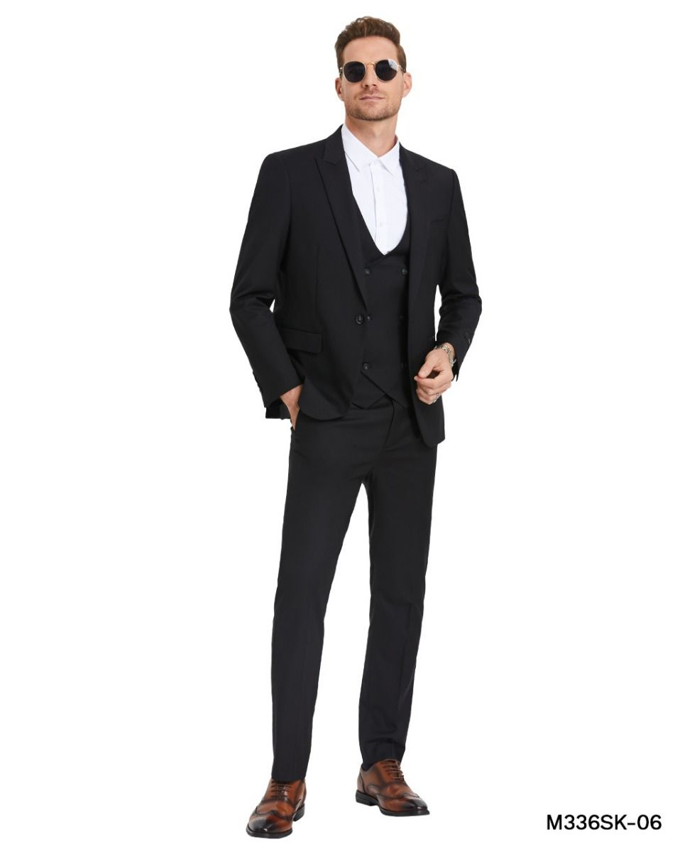 Jacket  Tazio Men's 3 Piece Skinny Fit Suit with Double Breasted Vest & Jacket - 38 Short Jacket+32 Waist Adjustable 28to34)(Height: 5 4 to5 7 )(Neck  15-16.5)S-M)