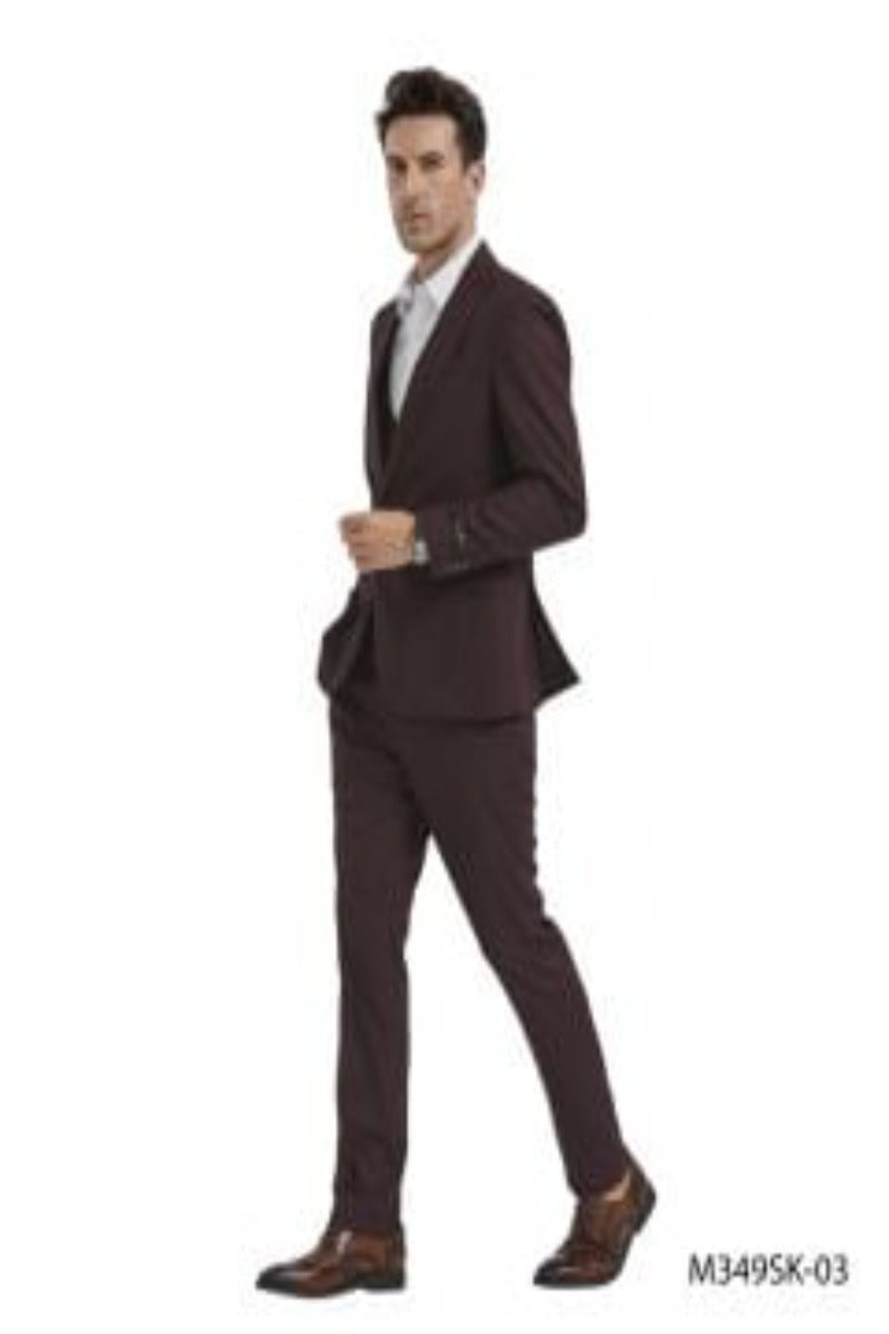 Tazio Men's 3-Piece Textured Solid Skinny Fit Suit - 34 Short or Extra Small