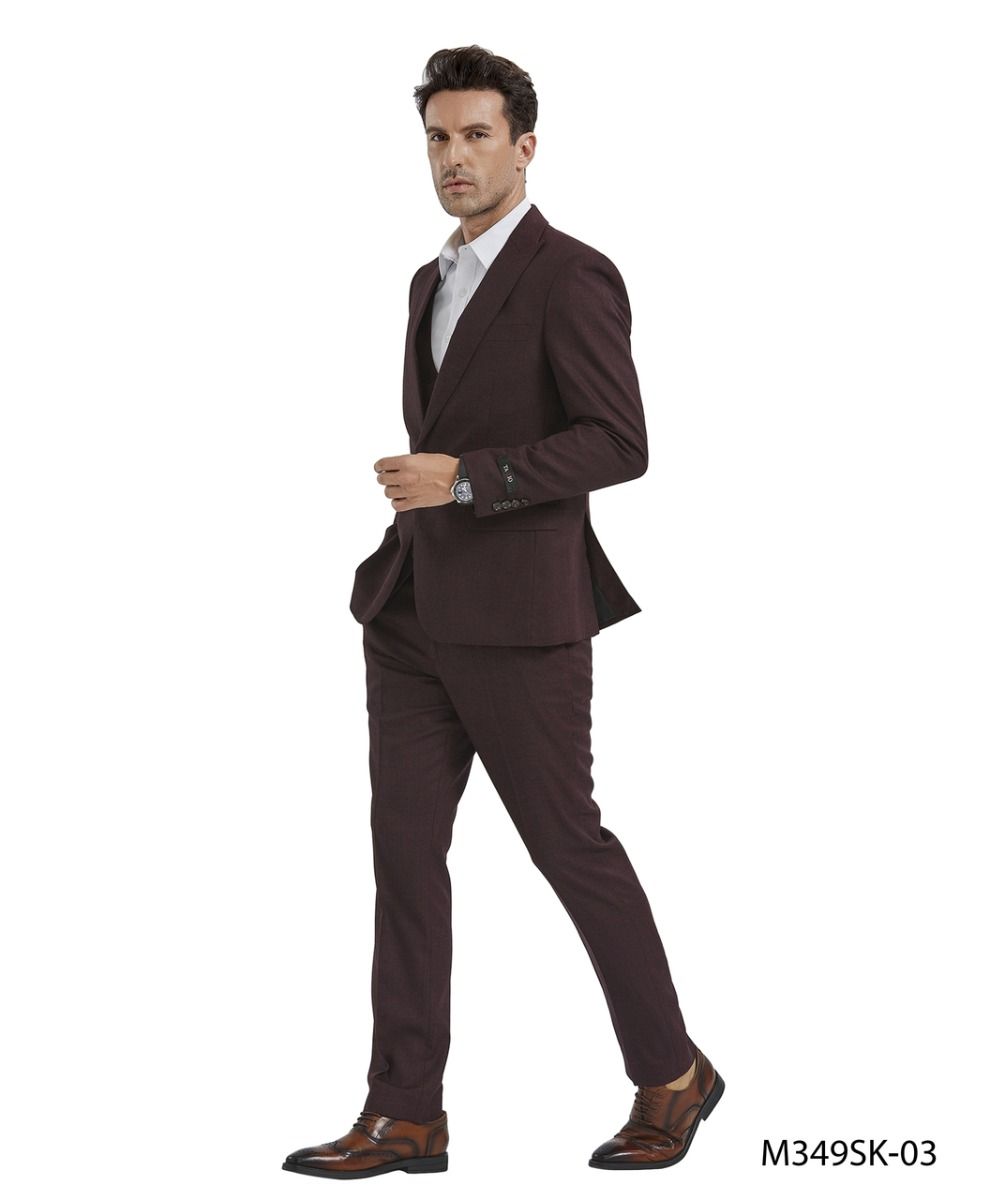 Tazio Men's 3-Piece Textured Solid Skinny Fit Suit