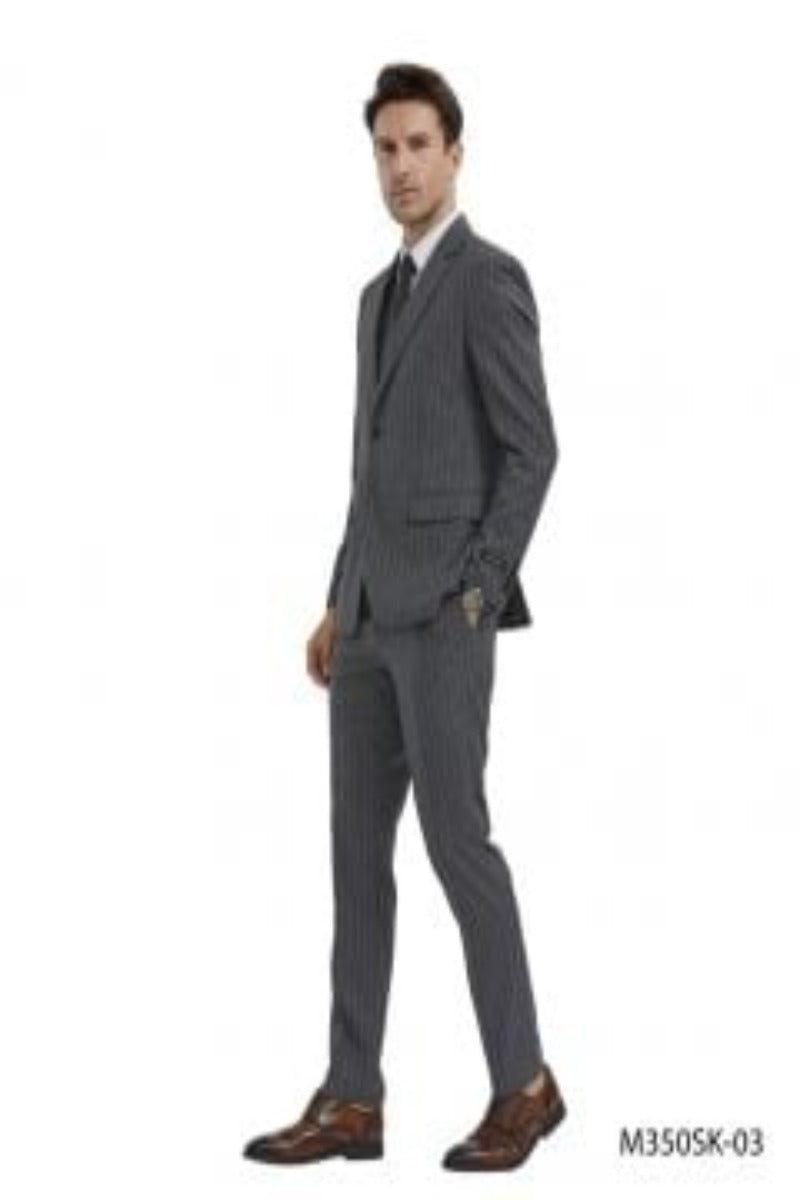 Tazio Men's 3-Piece Skinny Fit Banker Pinstripe Suit | Award-Winning Design - 38 Short Jacket+32 Waist Adjustable 28to34)(Height: 5 4 to5 7 )(Neck  15-16.5)S-M)