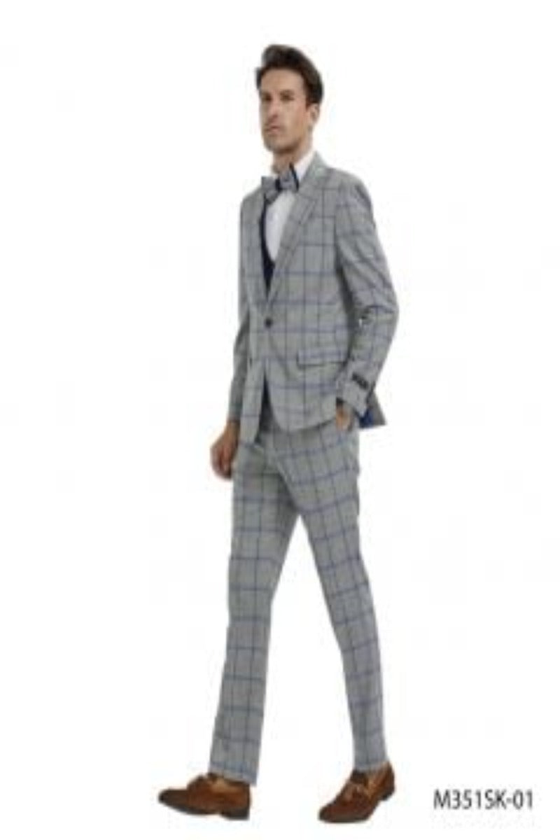 Tazio Men's Skinny Fit 4 Piece Suit Bold Windowpane Plaid