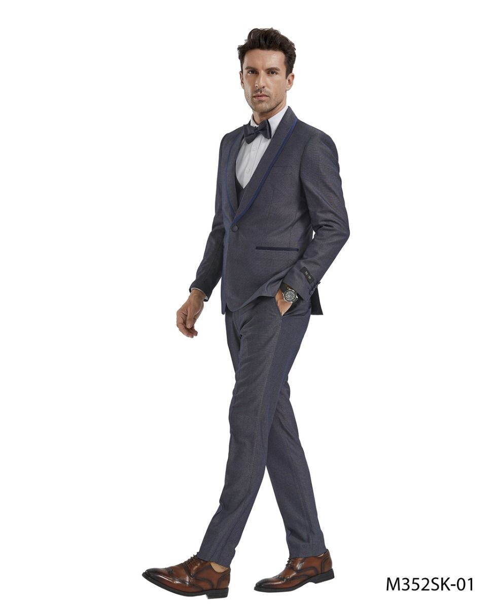 Tazio Men's Birdseye Skinny Fit 4-Piece Suit