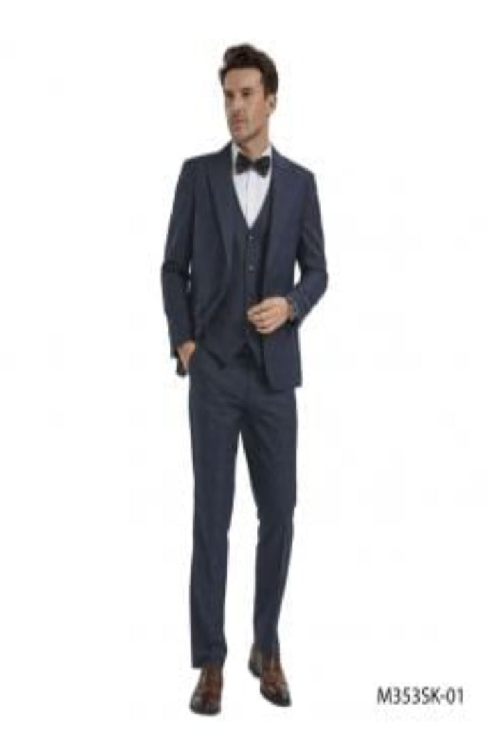 Tazio Men's Skinny Fit 3 Piece Plaid Suit Purple/Blue/ Charcoal/Blue/Charcoal/Red/Bold Patterned Look