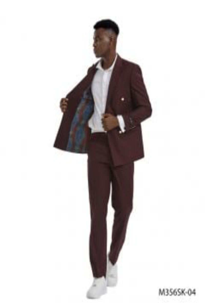 Tazio Men's 2pc Skinny Fit Suit w/ Gold Buttons - 38 Short Jacket+32 Waist Adjustable 28to34)(Height: 5 4 to5 7 )(Neck  15-16.5)S-M)
